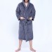 Men Flannel Pockets Bathrobe Pajama Hooded Sleepwear Robe