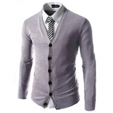 Autumn Winter Fashion Pure Color Knit Cardigan Casual Business Slim Fit V  neck Cardigan