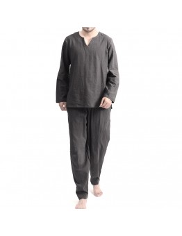 TWO  SIDED Mens Cotton Comfy Soft Solid Color Long Sleeve Sleepwear Set Yoga Pajamas Set