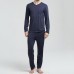 Mens Casual Home Pure Color Pocket Autumn Modal Sleepwear Pajama Set