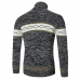 Mens Fashion High Collar Pullovers Wool Color Block Thick Warm Casual Sweaters