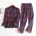 Mens Plaid Printing Turn down Collar Home Cotton Autumn Sleepwear Set