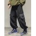 Mens Plush Thick Multi  Pocket Casual Drawstring Waist Jogger Pants