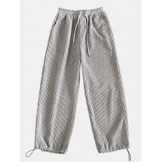 Mens Solid Corduroy Cotton Cargo Style Drawstring Cuff Pants With Pocket