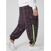 Mens Vintage Plaid Elastic Waist Zipper Fly Jogger Pants With Pocket