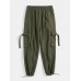 Mens Pocket Drawstring Elastic Waist Solid Color Mid Waist Cargo Pants