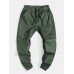 Mens Solid Color Casual Drawstring Pants With Pocket