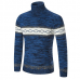 Mens Fashion High Collar Pullovers Wool Color Block Thick Warm Casual Sweaters