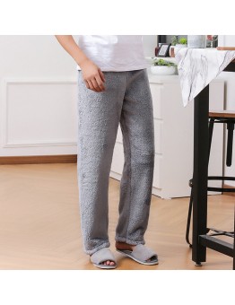 Mens Autumn Winter Thick Solid Color Warm Sleepwear Flannel Home Pants