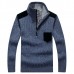 Men’s Casual Business Woolen Zipper Stand Collar Sweaters Patchwork Contrast Color Pullover